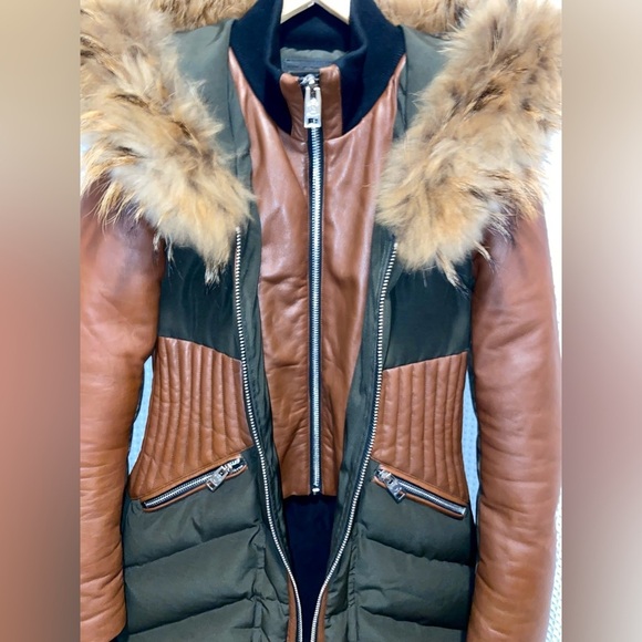 NICOLE BENISTI Courvechal leather&Fox Fur-Trim Chevron Down parka Coat sz small - Picture 10 of 17